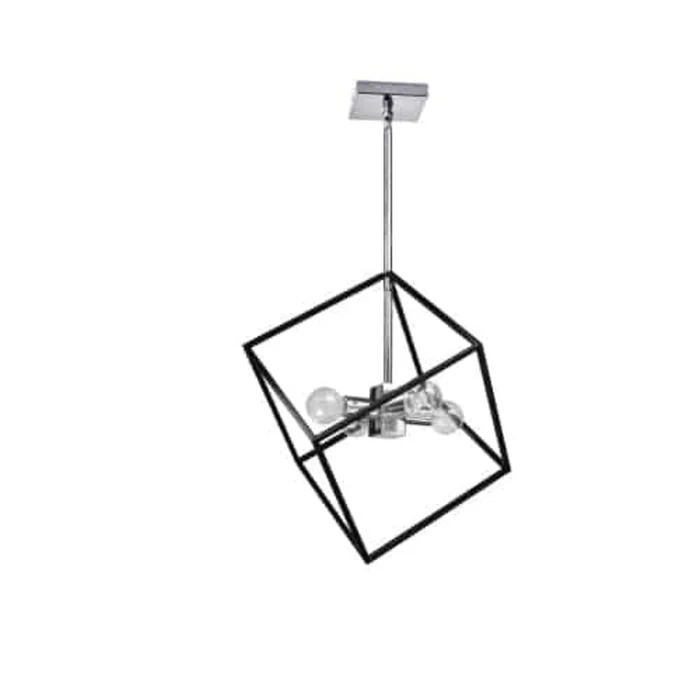 Dainolite Kappa 4 Light Pendant Polished Chrome/Matte Black Finish Lamp|Luminaire suspendu Kappa de Dainolite avec fini chrom poli et noir mat, et 4ampoules