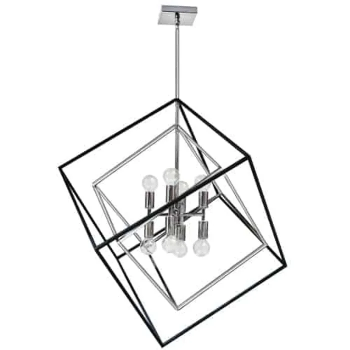Dainolite Kappa 8 Light Pendant Polished Chrome/Matte Black Finish Lamp|Luminaire suspendu Kappa de Dainolite avec fini chrom poli et noir mat, et 8ampoules