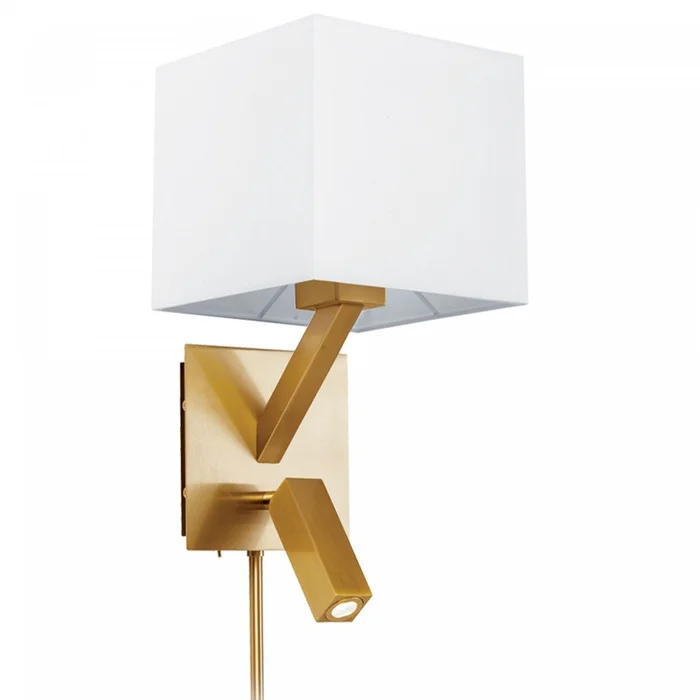 Dainolite LED Reading Light 1 Light Wall Sconce With LED Reading Light Aged Brass Finish White Shade Lamp|Applique murale de Dainolite avec lampe de lecture DEL, abat-jour blanc, fini laiton vieilli et 1ampoule