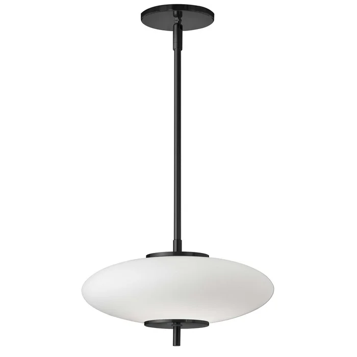 Dainolite Maddie LED Pendant 16w Matte Black Finish Opal White Glass Lamp|Luminaire suspendu Maddie de Dainolite en verre blanc opale, avec fini noir mat et ampoule DEL de 16W