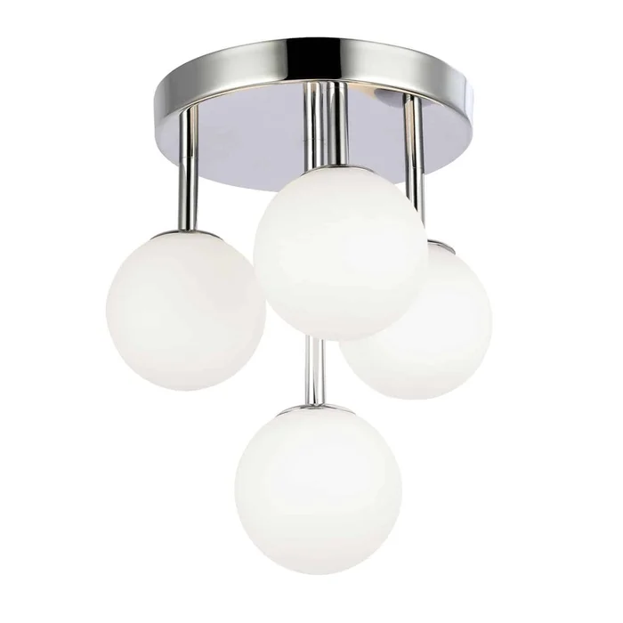 Dainolite Megallan 4 Light Flush Mount Polished Chrome Opal White Glass Lamp|Plafonnier affleur Megallan de Dainolite en verre blanc opale, avec fini chrom poli et 4ampoules