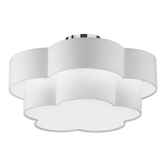 Dainolite Phlox 3 Light Flush Mount Large Polished Chrome White Shade Lamp|Grand plafonnier affleur Phlox de Dainolite avec abat-jour blanc, fini chrom poli et 3ampoules