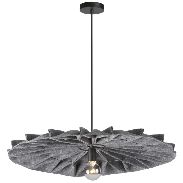Dainolite Plegado 1 Light Pendant Matte Black Grey Felt Shade Lamp|Luminaire suspendu Plegado de Dainolite avec abat-jour en feutre gris, fini noir mat et 1ampoule