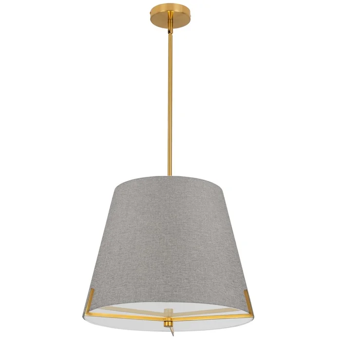 Dainolite Preston 4 Light Pendant 19 Dia Aged Brass Grey Fabric Shade Lamp|Luminaire suspendu Preston de Dainolite de 19po de diamtre avec abat-jour en tissu gris, fini laiton vieilli et 4ampoules