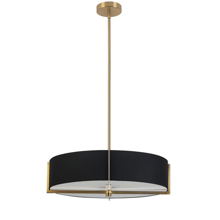 Dainolite Preston 4 Light Pendant 21 Dia Aged Brass Black Shade Lamp|Luminaire suspendu Preston de Dainolite de 21po de diamtre avec abat-jour noir, fini laiton vieilli et 4ampoules