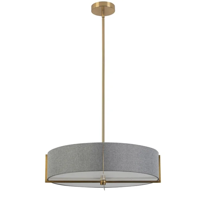 Dainolite Preston 4 Light Pendant 21 Dia Aged Brass Grey Shade Lamp|Luminaire suspendu Preston de Dainolite de 21po de diamtre avec abat-jour gris, fini laiton vieilli et 4ampoules