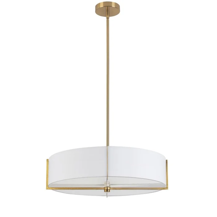 Dainolite Preston 4 Light Pendant 21 Dia Aged Brass White Shade Lamp|Luminaire suspendu Preston de Dainolite de 21po de diamtre avec abat-jour blanc, fini laiton vieilli et 4ampoules