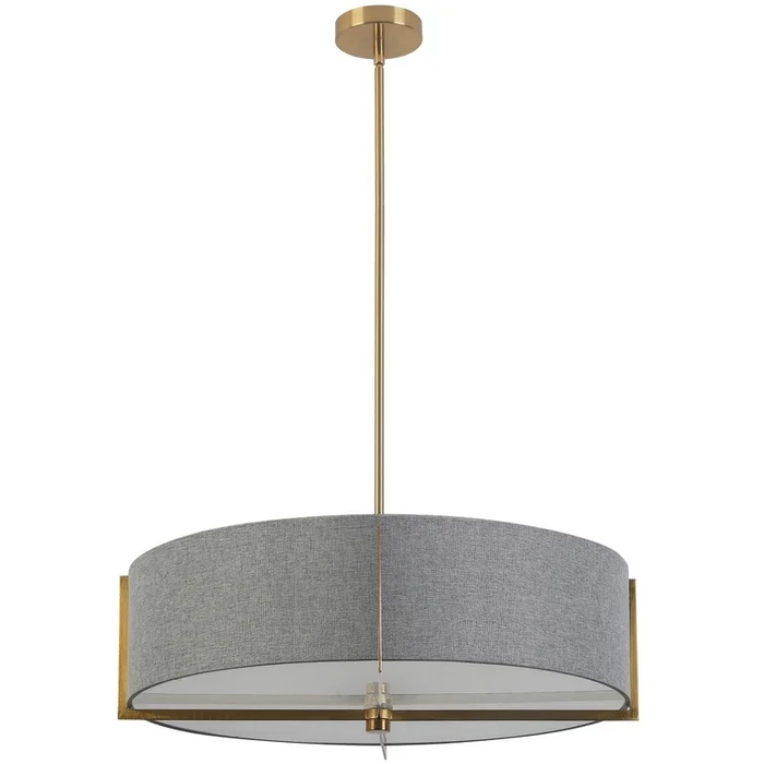 Dainolite Preston 4 Light Pendant 26 Dia Aged Brass Grey Shade Lamp|Luminaire suspendu Preston de Dainolite de 26po de diamtre avec abat-jour gris, fini laiton vieilli et 4ampoules