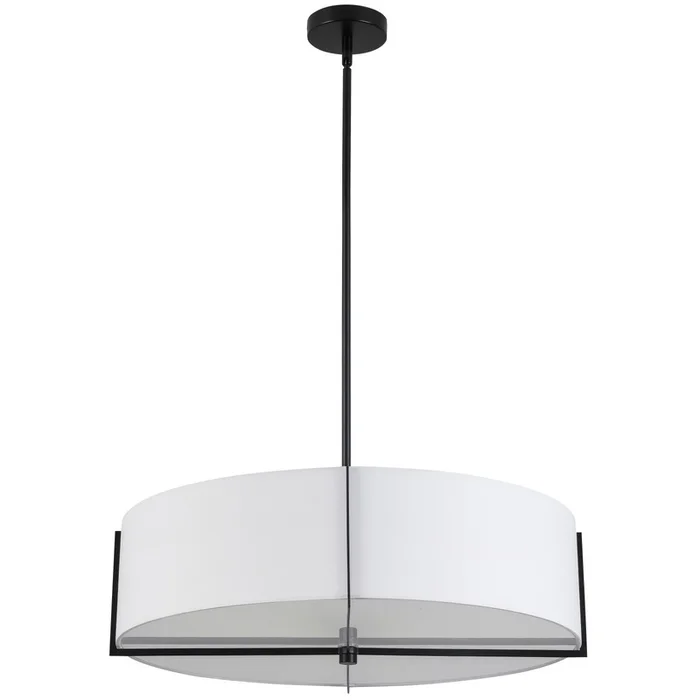 Dainolite Preston 4 Light Pendant 26 Dia Matte Black White Shade Lamp|Luminaire suspendu Preston de Dainolite de 26po de diamtre avec abat-jour blanc, fini noir mat et 4ampoules