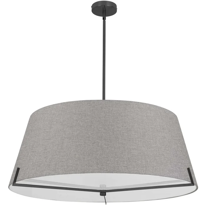 Dainolite Preston 4 Light Pendant 33 Dia Matte Black Grey Fabric Shade Lamp|Luminaire suspendu Preston de Dainolite de 33po de diamtre avec abat-jour en tissu gris, fini noir mat et 4ampoules