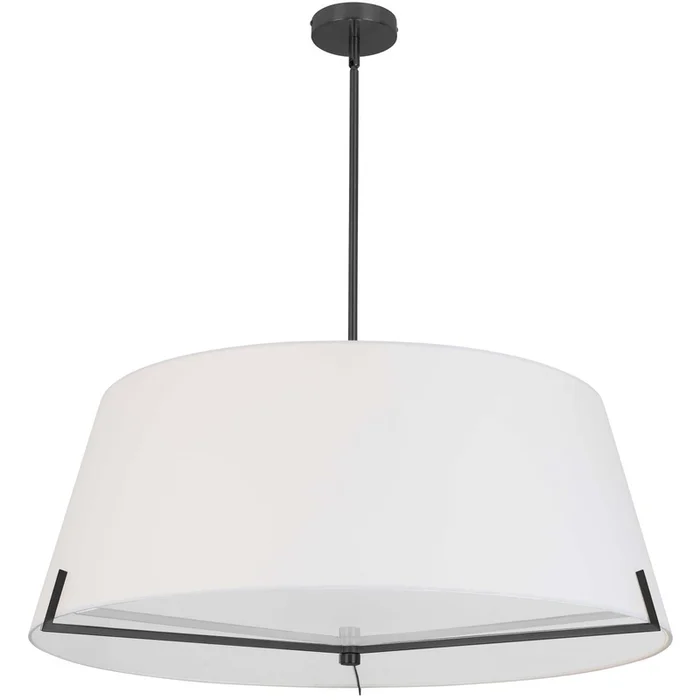 Dainolite Preston 4 Light Pendant 33 Dia Matte Black White Fabric Shade Lamp|Luminaire suspendu Preston de Dainolite de 33po de diamtre avec abat-jour en tissu blanc, fini noir mat et 4ampoules