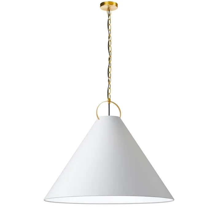 Dainolite Princeton 1 Light Pendant 32 Dia Aged Brass Finish White Shade Lamp|Luminaire suspendu Princeton de Dainolite de 32po de diamtre avec abat-jour blanc, fini laiton vieilli et 1ampoule