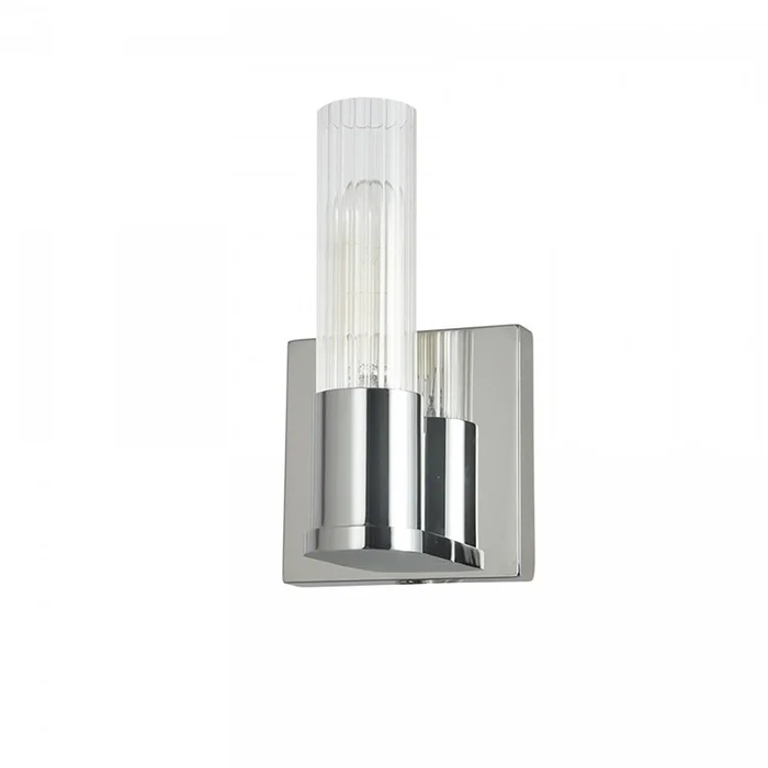 Dainolite Tube 1 Light Wall Sconce Polished Chrome Clear Fluted Glass Lamp|Applique murale Tube de Dainolite en verre cannel transparent, avec fini chrom poli et 1ampoule