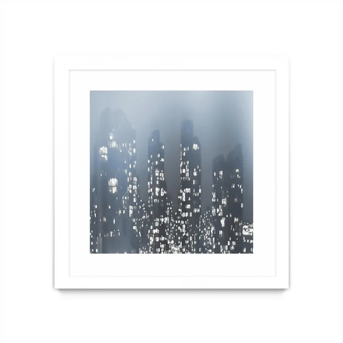 Dark City Matted and Framed White 30×30 Wall Art|uvre dart murale encadre blanche et mate Dark City 30×30