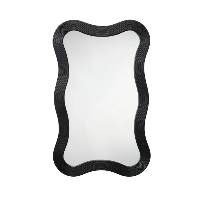deli wavy bamboo wall mirror, black