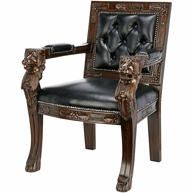 Design Toscano AF51206 Beardsley Traditional Cherry Leather Lion Chair