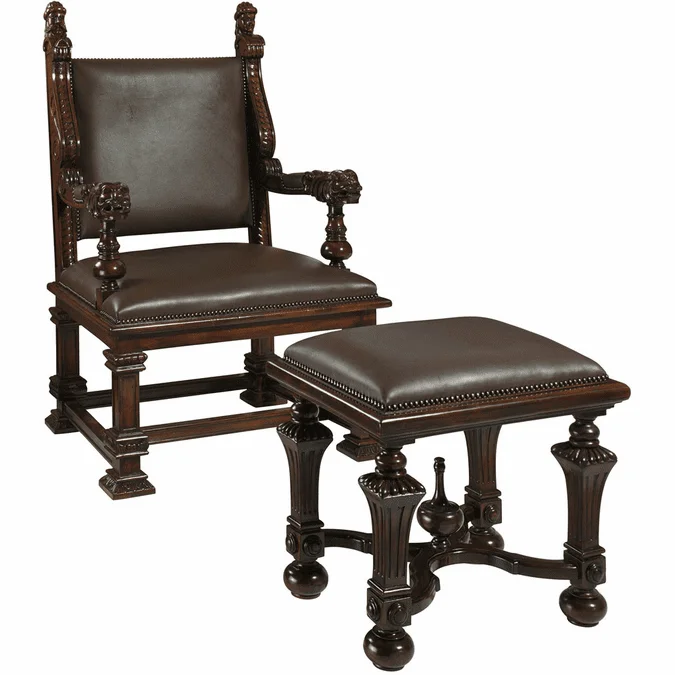 Design Toscano AF91366 Lord Cumberlands Traditional Cherry Throne Chair and Foot Stool