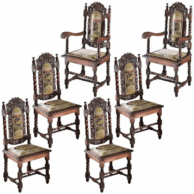 Design Toscano AF99119 Charles II Traditional Walnut Chairs (set of 6)