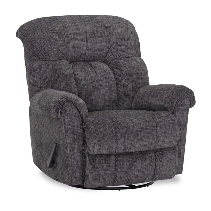 DESIGNED2B 36 Chenille Fabric Swivel Rocker Reclining Chair – Fighter Charcoal Grey | Fauteuil pivotant, berant et inclinable Designmonimage de 36po en tissu de chenille – gris anthracite combattant