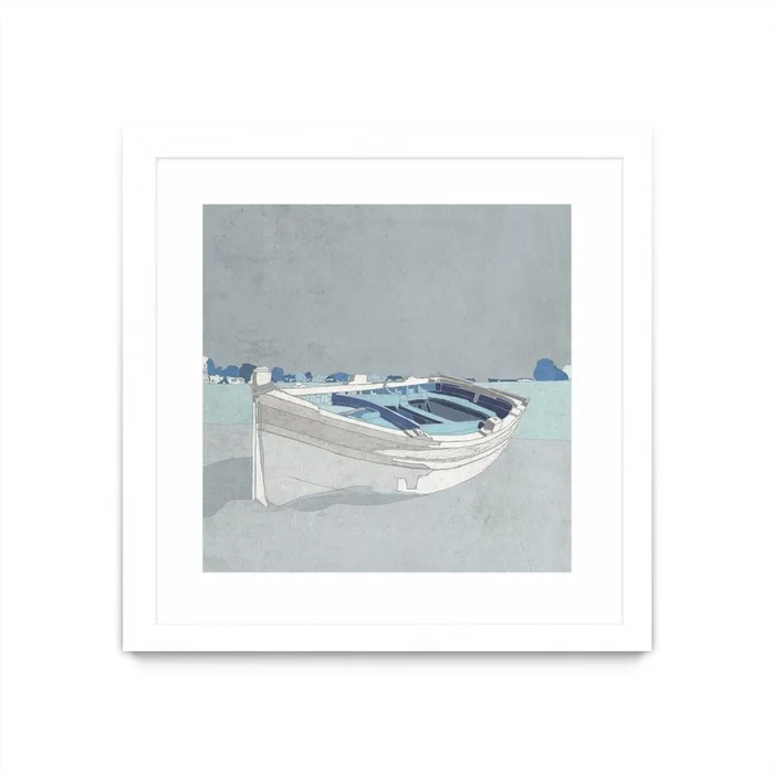 Docked Ashore Ii Matted and Framed White 30×30 Wall Art|uvre dart murale encadre blanche et mate Docked Ashore Ii 30×30