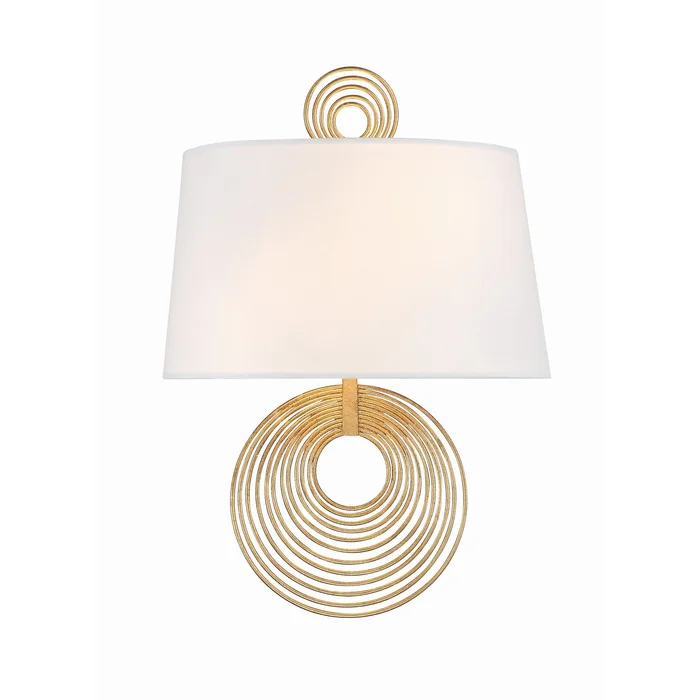 Doral 2 Light Renaissance Gold Sconce Silk Shade 9.5″W x 14″H x 5.5″D