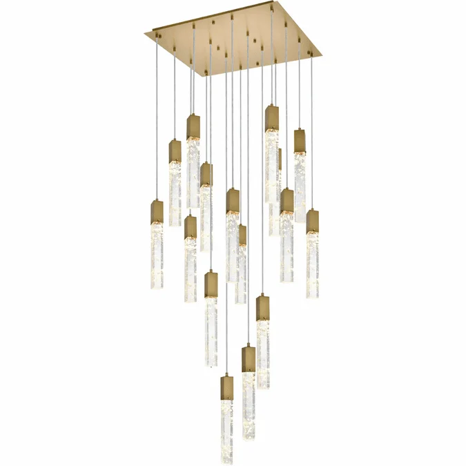 Elegant 2088G30SG Aurora Satin Gold and Clear LED Multi Pendant Lighting