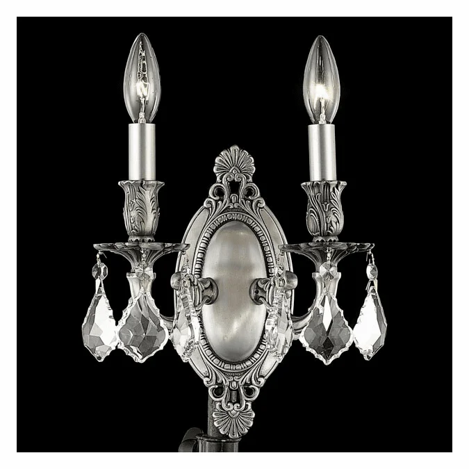 Elegant 9202W9PW-RC Rosalia 2 Candle Pewter Wall Sconce with Crystal Accents