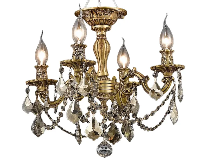 Elegant Rosalia 4-LT French Gold Flush Mount Golden Teak Royal Cut Crystal – 9204F17FG-GT/RC