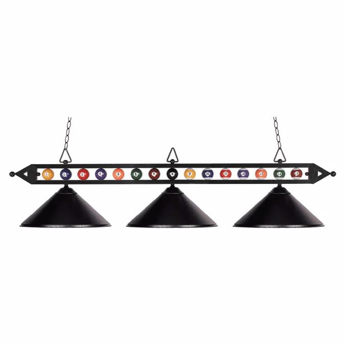 Elk Home Showroom 190-1-BK-M Black Glass 3 Lamp Billiards Island Lighting Fixture