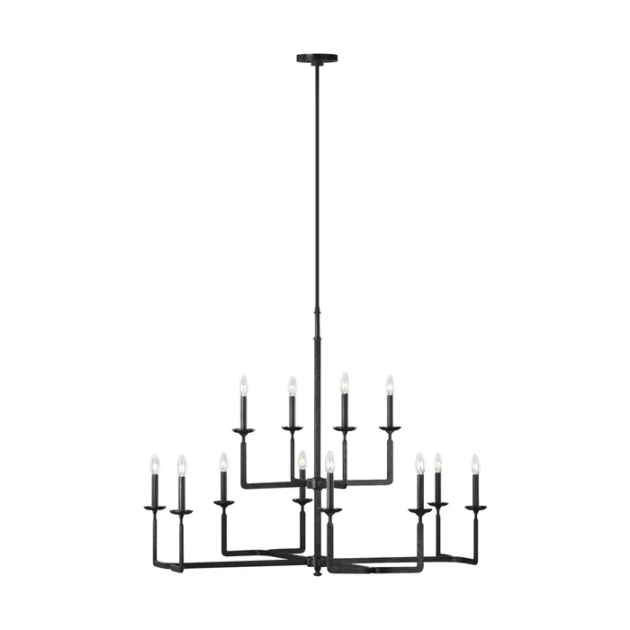 Feiss Ansley 12-LT Multi-Tier Chandelier – Aged Iron – F3290/12AI