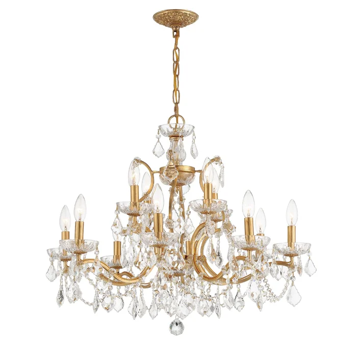 Filmore 12 Light Hand Cut Crystal Antique Gold Chandelier Hand Cut Crystal 29″W x 24″H x 29″D