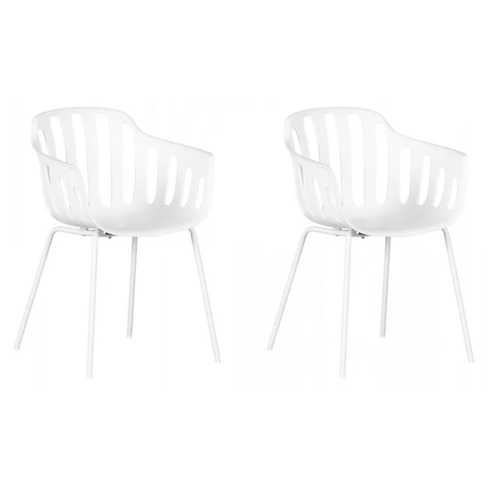 Flam White Armrest Dining Chair – Set of 2|Chaise de salle manger accoudoirs Flam blanche – ensemble de2