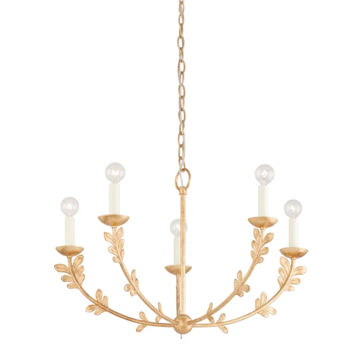Florian Chandelier 5-Light LED in Vintage Gold Leaf 28L x 28W x 17.25H