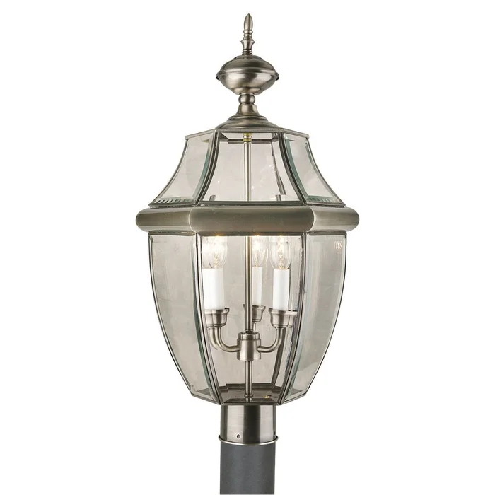 Forte 3-LT Brass Post Light – Antique Pewter – 1604-03-34