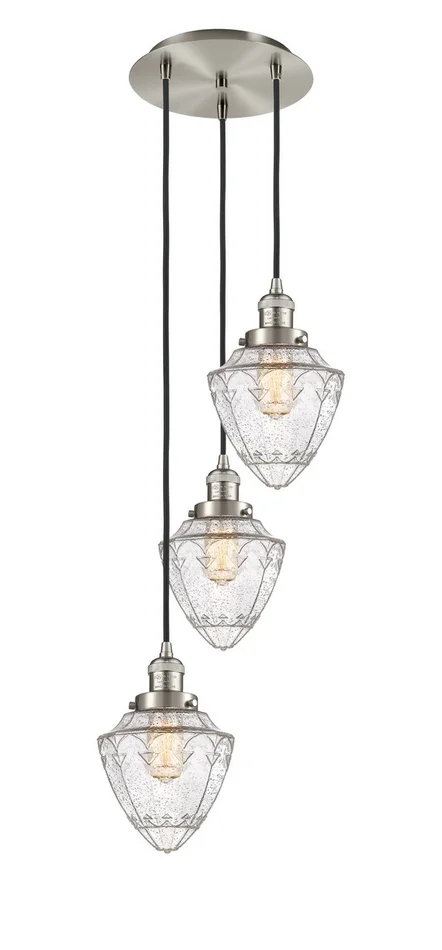 Franklin Restoration Three Light Pendant in Brushed Satin Nickel (405|113F-3P-SN-G664-7)