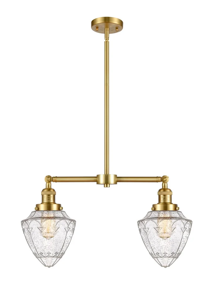 Franklin Restoration Two Light Island Pendant in Satin Gold (405|209-SG-G664-7)