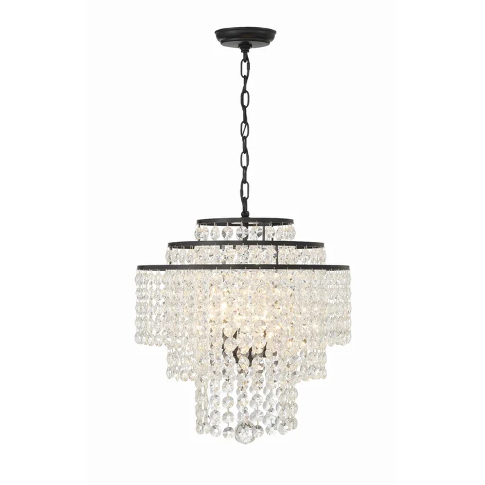 Gabrielle 4 Light Matte Black Chandelier Hand Cut Crystal 18″W x 20.5″H x 18″D
