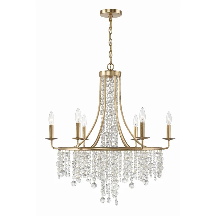 Gabrielle 6 Light Antique Gold Chandelier Hand Cut Crystal 28″W x 30″H x 28″D