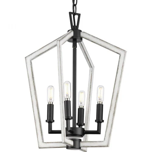 Galloway Collection Four-Light 18” Matte Black Modern Farmhouse Chandelier with Distressed White (149|P500377-31M)