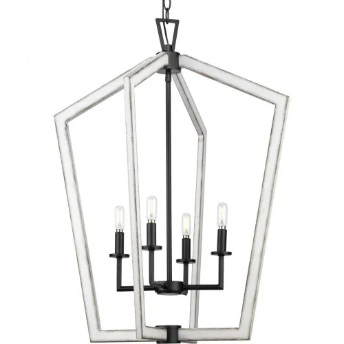Galloway Collection Four-Light 30” Matte Black Modern Farmhouse Foyer Light with Distressed Whit (149|P500378-31M)