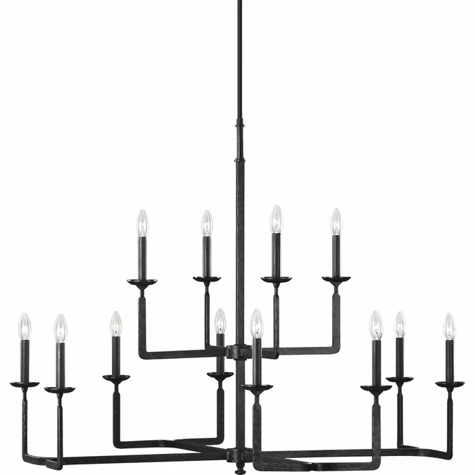 Generation Lighting F3290-12AI Ansley Modern Aged Iron Ceiling Chandelier
