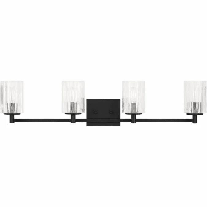 Generation Lighting GLV1044MBK Lando Contemporary Midnight Black 4-Light Bathroom Wall Light Fixture