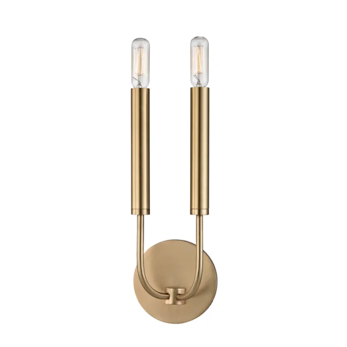 Gideon 2-Light Wall Sconce in Aged Brass 4.75L x 4.75W x 15.75H