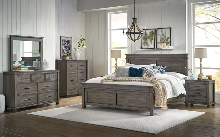 Glacier Point 4-Piece Panel Bedroom Set in Greystone
