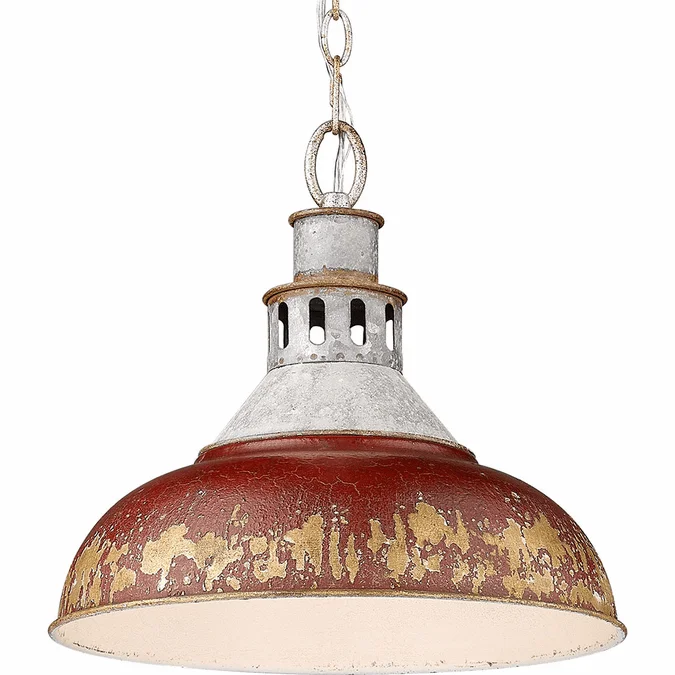 Golden Lighting 0865-L-AGV-RED Kinsley Aged Galvanized Steel Hanging Lamp