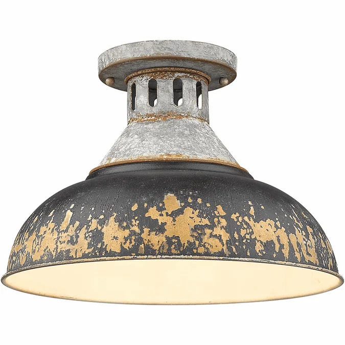 Golden Lighting 0865-SF AGV-ABI Kinsley Retro Aged Galvanized Steel Ceiling Light Fixture