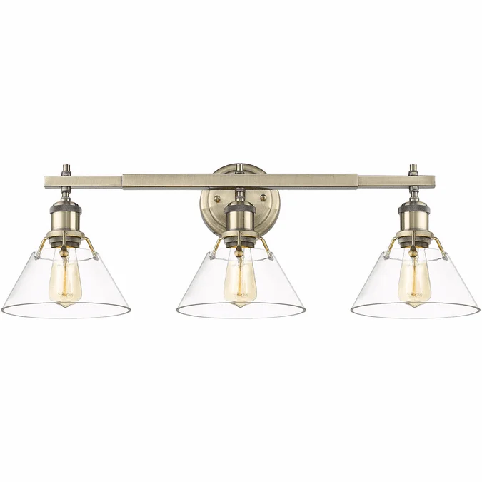 Golden Lighting 3306-BA3 AB-CLR Orwell Aged Brass / Clear Glass 3-Light Bath Sconce