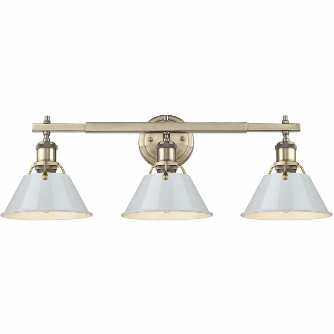 Golden Lighting 3306-BA3 AB-DB Orwell Aged Brass / Dusky Blue 3-Light Bath Light Fixture