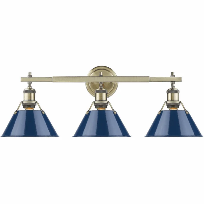 Golden Lighting 3306-BA3 AB-NVY Orwell Modern Aged Brass 3-Light Bath Lighting Fixture