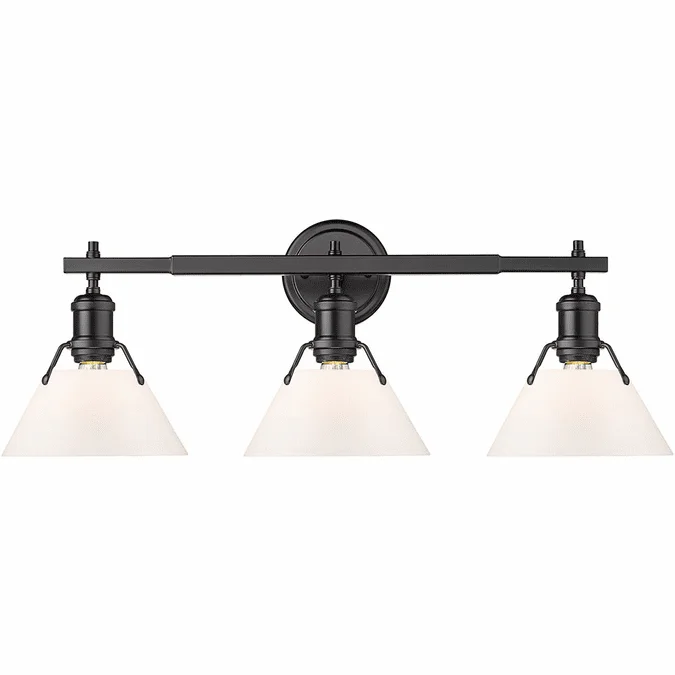 Golden Lighting 3306-BA3-BLK-OP Orwell Matte Black 3-Light Bathroom Wall Sconce